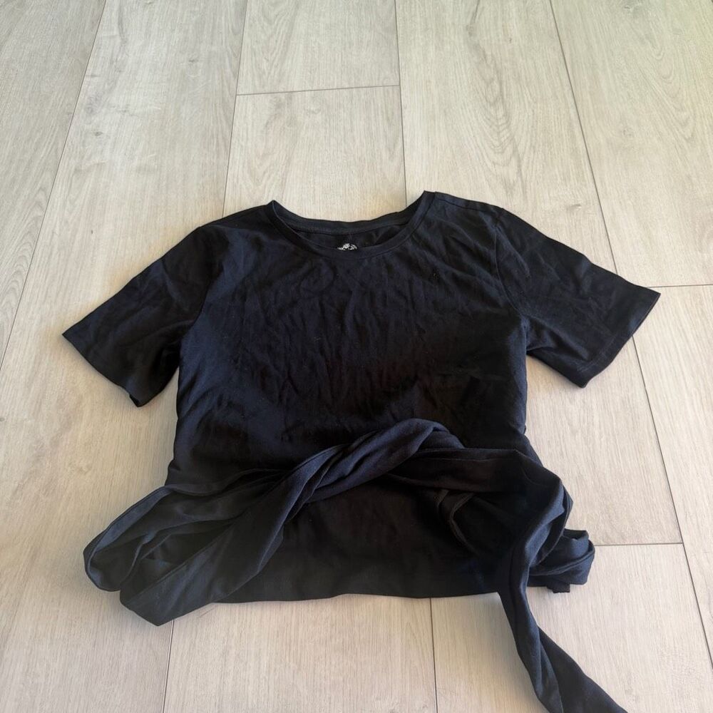 Anthropologie Black Short-Sleeve Tie-Front Top